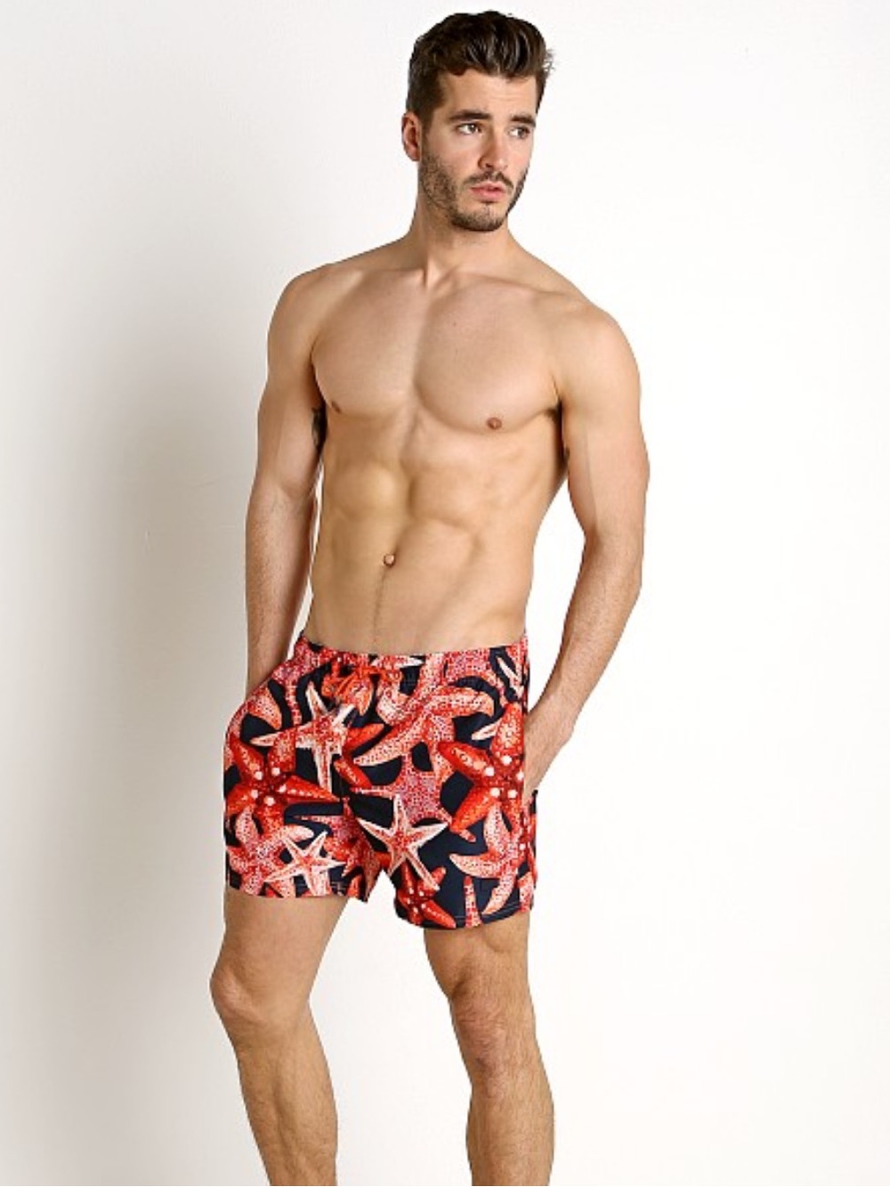 HUGO BOSS Threadfin Orange Starfish Swim Shorts Men’s Designer Beach Trunks